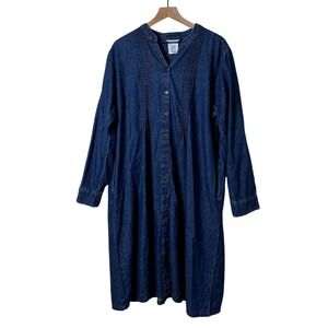 National Women Denim Maxi Shirt Dress Blue Size 1X Cotton Modest Coastal Grandma